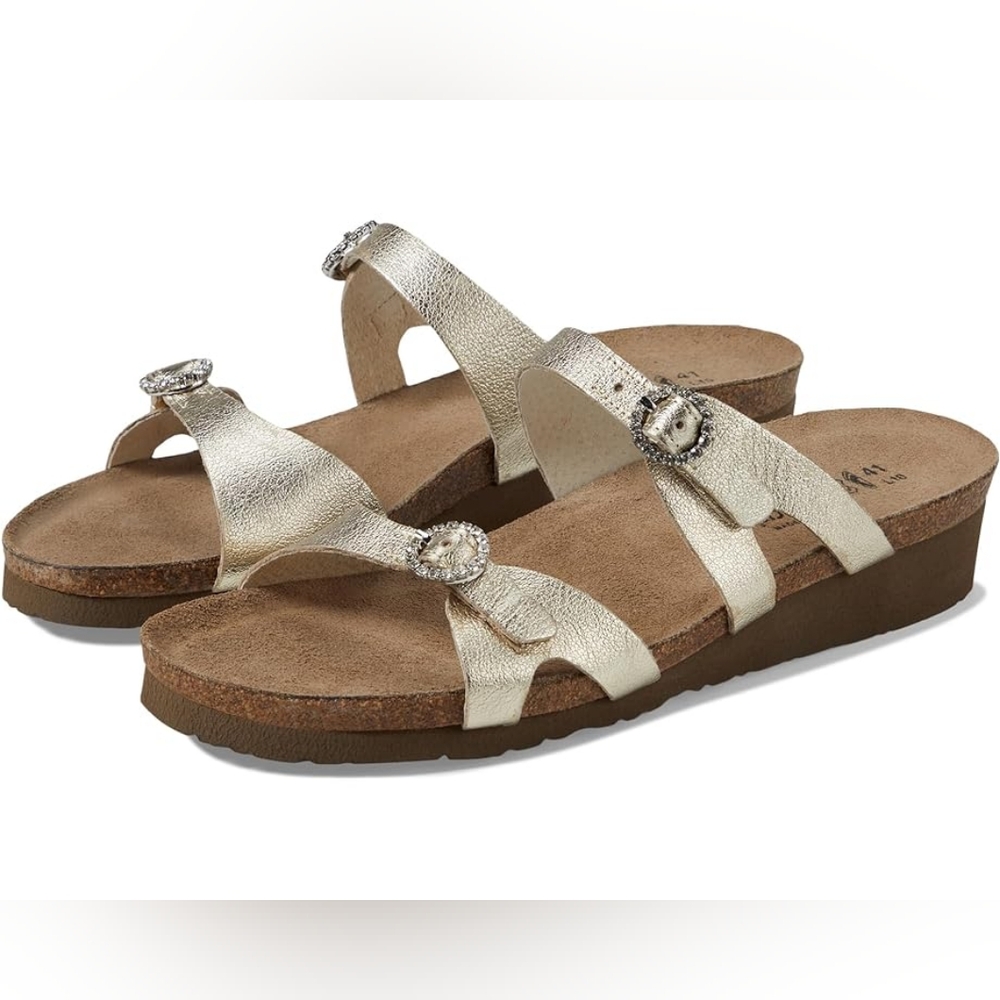 Naot Metallic Gold Adjustable Buckle Sandals